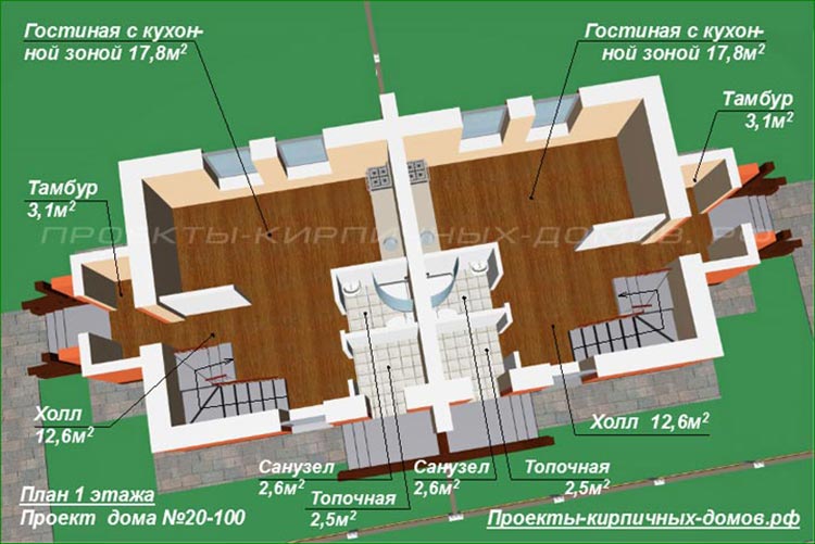 план 1 этажа дома на 2 хозяев